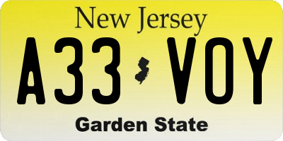 NJ license plate A33VOY