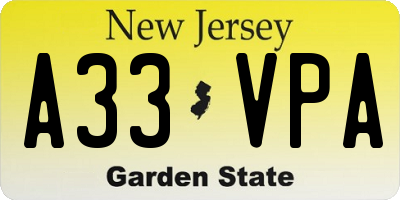 NJ license plate A33VPA