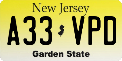 NJ license plate A33VPD