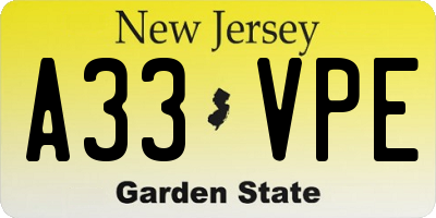 NJ license plate A33VPE