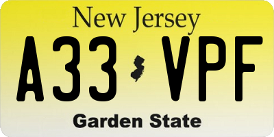 NJ license plate A33VPF