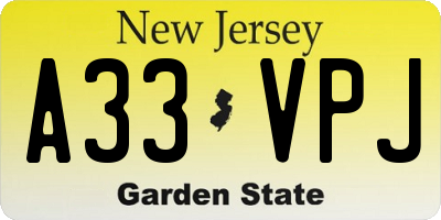 NJ license plate A33VPJ