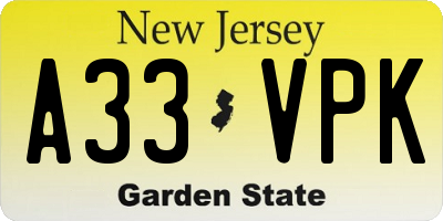 NJ license plate A33VPK