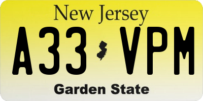 NJ license plate A33VPM