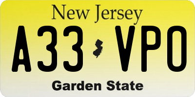 NJ license plate A33VPO