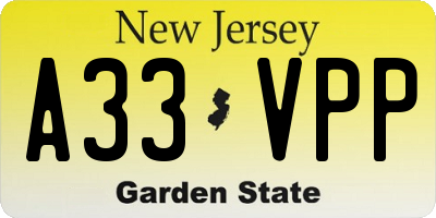 NJ license plate A33VPP