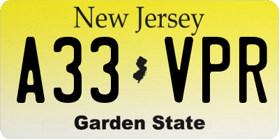 NJ license plate A33VPR