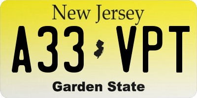 NJ license plate A33VPT