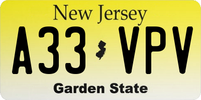 NJ license plate A33VPV