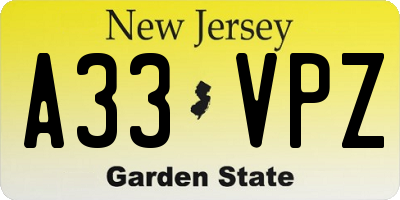 NJ license plate A33VPZ