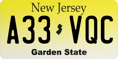 NJ license plate A33VQC