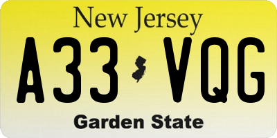 NJ license plate A33VQG