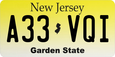 NJ license plate A33VQI