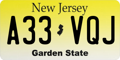 NJ license plate A33VQJ