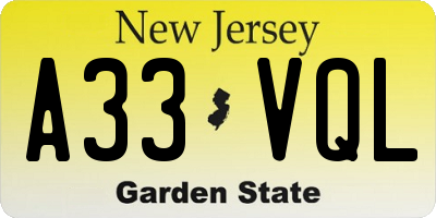 NJ license plate A33VQL