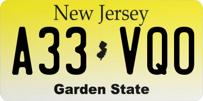 NJ license plate A33VQO