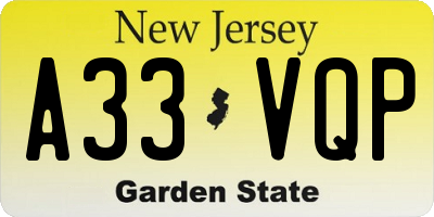 NJ license plate A33VQP