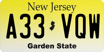 NJ license plate A33VQW