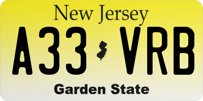 NJ license plate A33VRB
