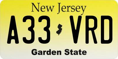 NJ license plate A33VRD