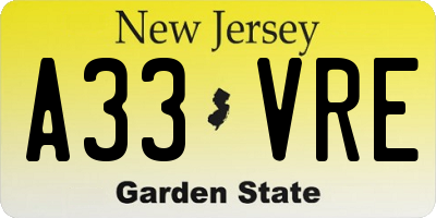 NJ license plate A33VRE