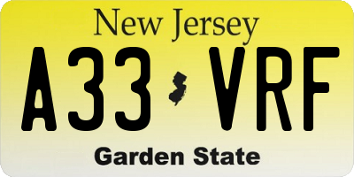 NJ license plate A33VRF