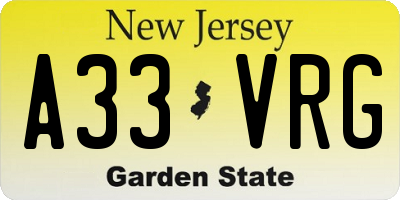 NJ license plate A33VRG