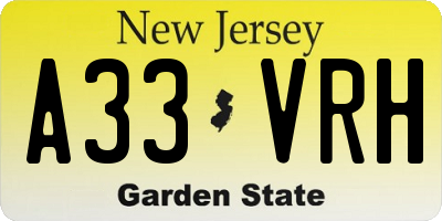 NJ license plate A33VRH