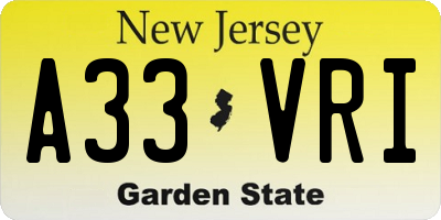 NJ license plate A33VRI
