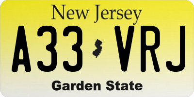 NJ license plate A33VRJ