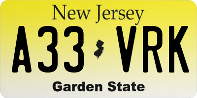 NJ license plate A33VRK