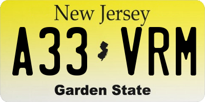 NJ license plate A33VRM