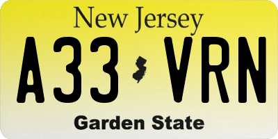 NJ license plate A33VRN