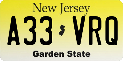 NJ license plate A33VRQ