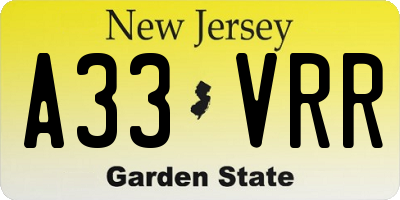 NJ license plate A33VRR