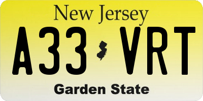 NJ license plate A33VRT