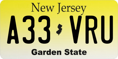 NJ license plate A33VRU