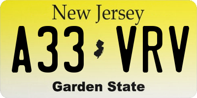 NJ license plate A33VRV