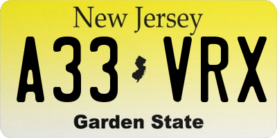 NJ license plate A33VRX