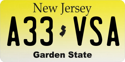 NJ license plate A33VSA