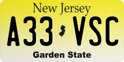 NJ license plate A33VSC