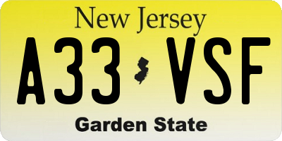 NJ license plate A33VSF