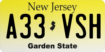 NJ license plate A33VSH