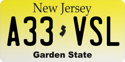 NJ license plate A33VSL