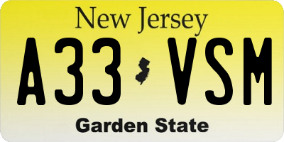 NJ license plate A33VSM