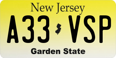 NJ license plate A33VSP