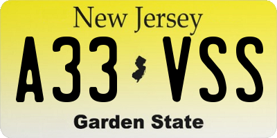 NJ license plate A33VSS