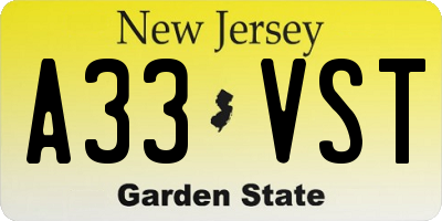 NJ license plate A33VST