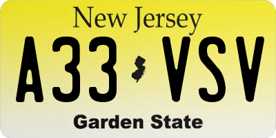 NJ license plate A33VSV