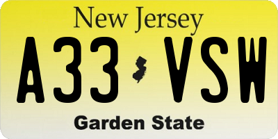 NJ license plate A33VSW